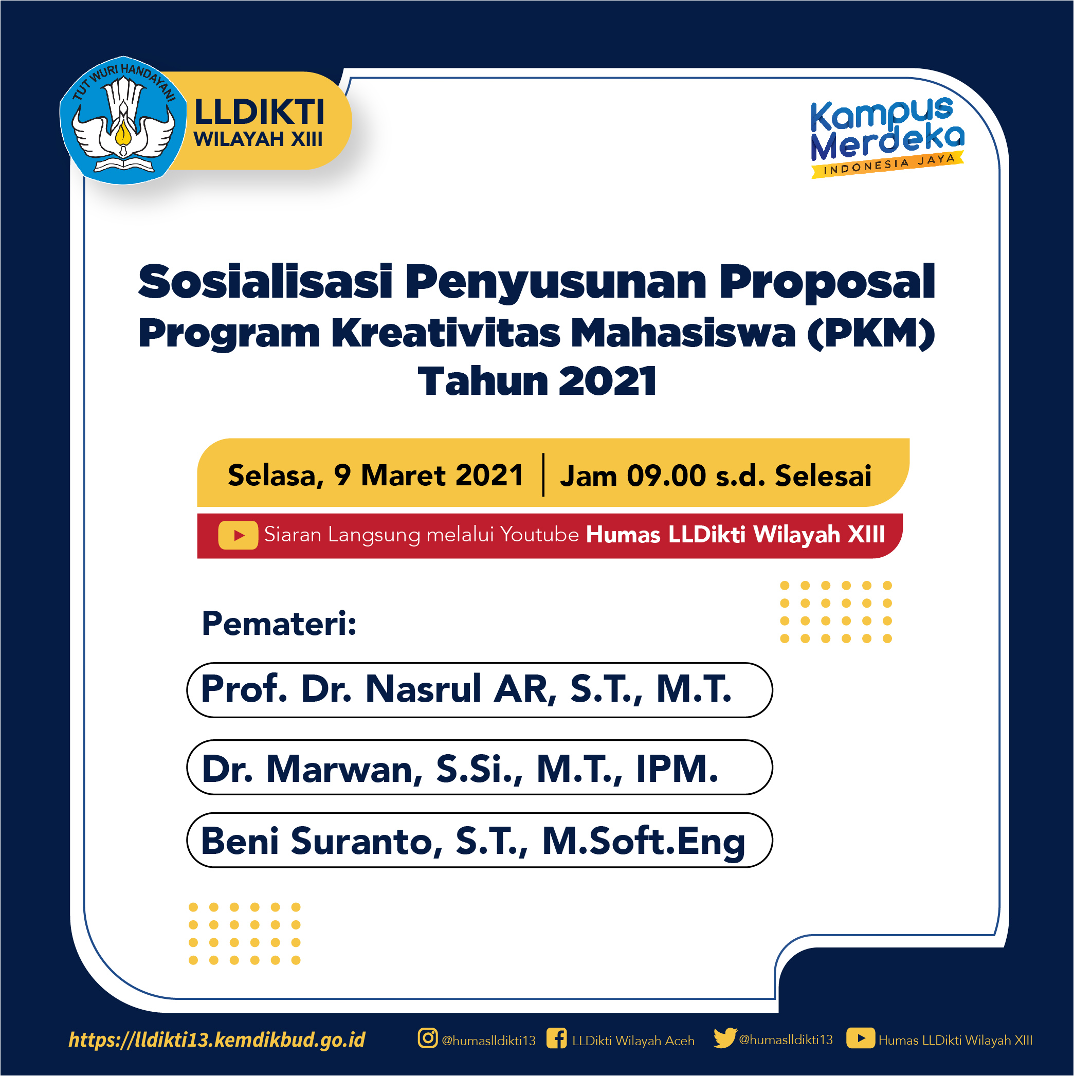 Undangan Sosialisasi Penyusunan Proposal PKM Tahun 2021 – LLDIKTI ...